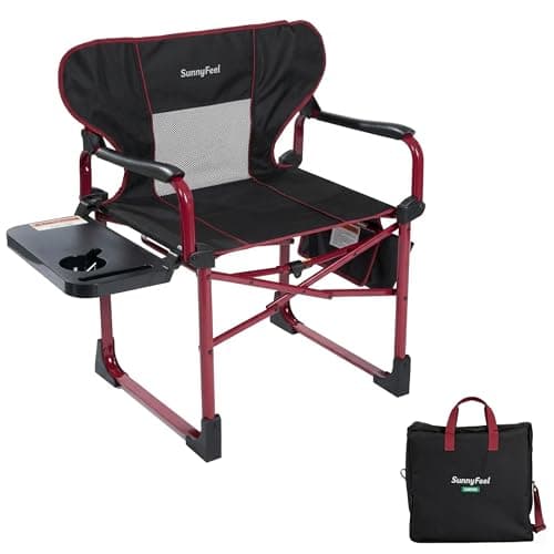 SUNNYFEEL Camping Directors Chair Aluminum Oversized Portable Folding Chair with Side Pocket and Adjustable Side Table for Beach, Fishing, Trip, Picnic, Lawn, Concert Outdoor Foldable Camp Chairs