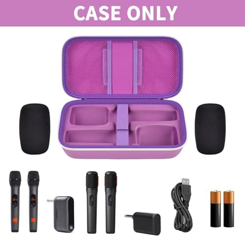 Wireless Microphone Case for JBL PartyBox & Two Mic System, Shockproof Karaoke Microphones Travel Storage Box with Mic Foam Cover, Holds 2 Mics, Receivers, Adapters, AA Batteries - Purple - Thumbnail 2
