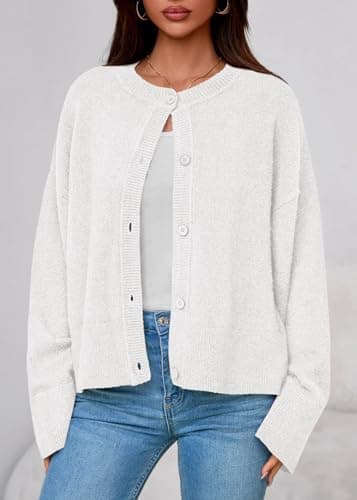 KIRUNDO Cardigan Sweaters for Women 2026 Fall Oversized Puff Long Sleeve Button Up Casual Spring Chunky Vacation Outfits(White, XX-Large) - Thumbnail 3