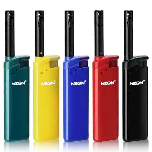 NEON Candle Lighter, Butane Refillable Wind-Resistant Flame, Ultimate Long Neck Lighter for BBQ, Camping, DIY, 5-Pack - Image 1