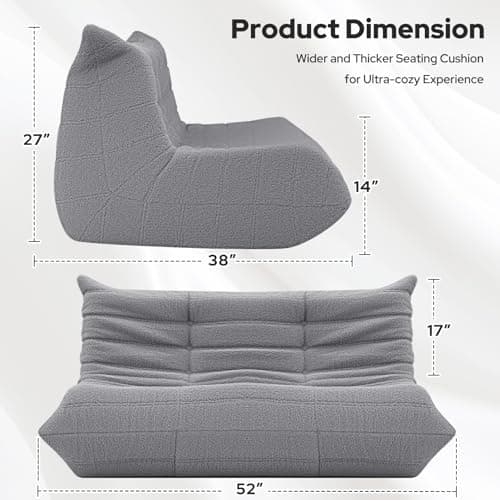 HABUTWAY Bean Bag Chairs Fireside Lazy Floor Sofa, Soft Teddy Fleece 2 Seater Sofa with High-Resilience Foam Filling，Beanbag for Living Room, Bedroom, Office (Light Gray Teddy) - Thumbnail 2