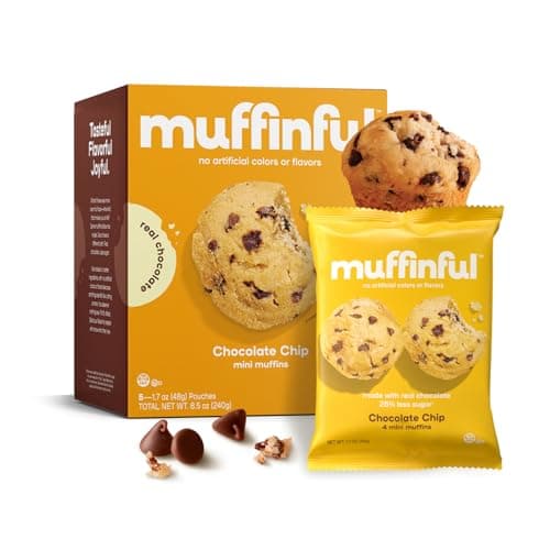 Muffinful Triple Chocolate Chip Mini Muffins – Bakery Fresh Bite-Sized Treats – 60 Muffins Total (15 Packs of 4) – Less Sugar, Nothing Artificial, Individually Wrapped - Image 1