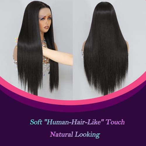Barbique Synthetic Lace Front Wig,13x6 Lace Wig Pre-Plucked Long Straight Glueless Natural Black Wigs for Black Women 26 Inch Ready to Wear Wigs Beginner Friendly - Thumbnail 2