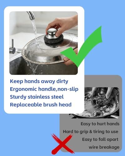 Stainless Steel Scrubber with Handle, Heavy Duty Steel Wool Scrubbers for Pots and Pans, Cast Iron, Steel Wool Scouring Pads for Stove, Oven, Grill, Kitchen, Sink Cleaning - Thumbnail 5