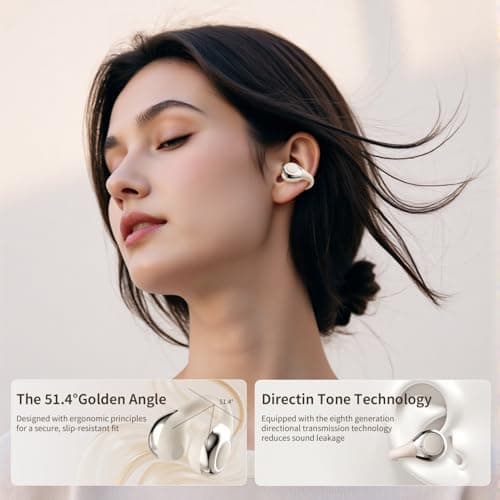 TANALAZ Open Ear Earbuds I5, Bluetooth 6.0 Wireless Headphones for iPhone & Android, Gym & Running, IPX5 Sweatproof, 36H Playtime, Secure Clip-On Fit for Work & Sports (2-White) - Thumbnail 2