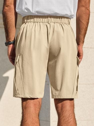 Runcati Mens 9" Golf Shorts Quick Dry Stretch Lightweight Elastic Waist Work Hiking Summer Dress Shorts with 4 Pockets Khaki - Thumbnail 3