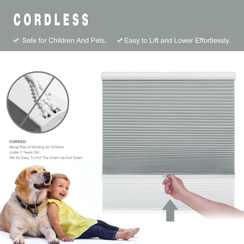Changshade Cellular Shades Cordless Blackout Blinds for Bedroom Indoor Windows Room Darkening, Thermal Insulated 1.5 Inch Honeycomb Blinds Heat Light Blocking Black Out Retractable, 33" Wx72 H, Grey - Thumbnail 2