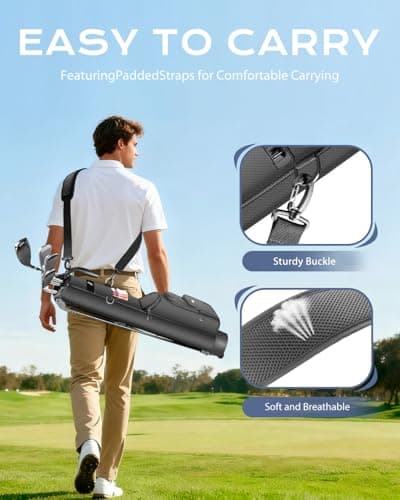 Lightweight Golf Stand Bag with Cooler Pocket, Small Sunday Golf Carry Bag for 6–8 Clubs, Compact and Portable for Men & Women, (Black) - Thumbnail 5