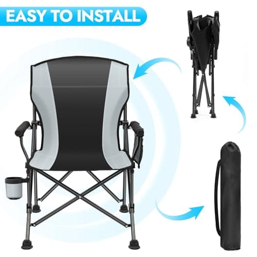 2 Pack Oversized Folding Camping Chair for Adults, Supports 450 LBS Camping Chairs, Heavy Duty Camping Chair with Side Pockets, Foldable Outdoor Chair for Camping, Beach, Fishing, Hiking, Black-Gray - Thumbnail 3