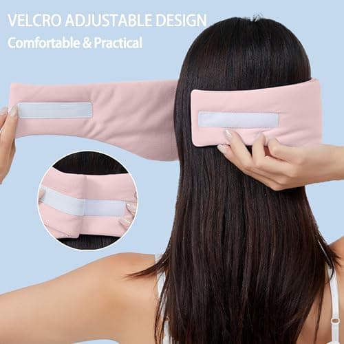 Vettres Reversible Warm & Cool Sleep Mask Wrap-Around Blackout Eye Masks for Side Sleepers Adjustable Unisex Eye Cover for Travel Office & Rest Pink - Thumbnail 4