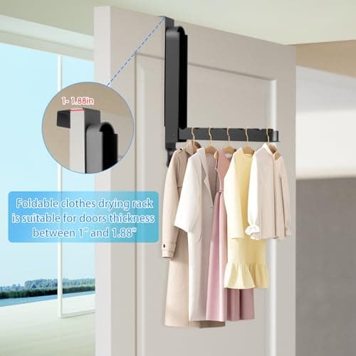 Over The Door Drying Rack, 1 Pack Foldable Over The Door Hooks Hanger for Laundry Clothes Heavy Duty Door Organizer Rack Coat Towels Hanging Storage for Bedroom Bathroom Kitchen - Thumbnail 6