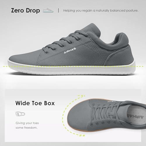 AIRHAS Womens Minimalist Barefoot Shoes Zero Drop Wide Toe Box Shoes Lightweight Casual Fashion Sneakers for Women(Dark Grey/Gum,7.5 - Thumbnail 3