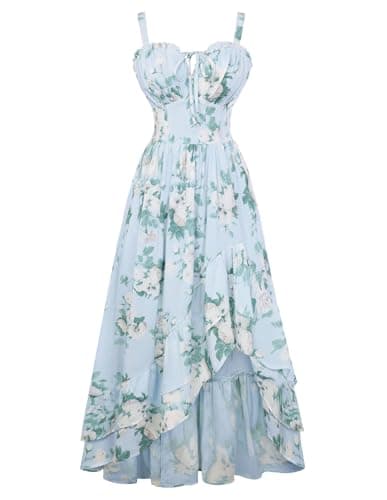 Scarlet Darkness Summer Dresses for Women 2026 Floral Corset Wedding Guest Dress Ruffle Maxi Dress with Pockets - Image 1