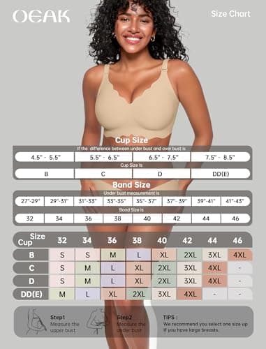 OEAK Women Value Series Jelly Bras Wireless Pushup Convertible Bra Semolina,L - Thumbnail 6