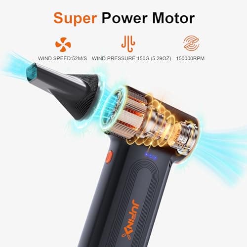 JUFINX X117 Compressed Air Duster-150000RPM Super Power Snow Blower, 3-Gear Adjustable Mini Blower with Fast Charging, Electric Air Duster for Leaves,Snow,Computer, Keyboard, House, Outdoor,and Car - Thumbnail 2
