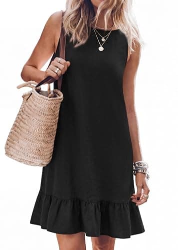 KIRUNDO Women's Casual Summer Dresses 2026 Spring Sleeveless Shift Tank Mini Dress Flowy Ruffle Hem Beach Vacation Sundress(Black, Medium) - Thumbnail 4