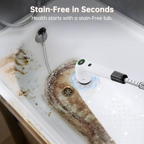 PUFTEM Electric Spin Scrubber, Cordless Shower Scrubber with 8 Scrub Brush, 2 Speed with Adjustable Extension Handle, Battery Level Display, Power Scrubber for Bathroom Bathtub Tile Floor (Black) - Thumbnail 3