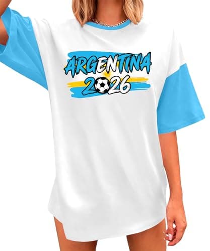 Ithalt Soccer Cup 2026 Tshirt Women Oversized Argentina Soccer Football Shirts Game Day Outfits Soccer Fan Short Sleeve(Argentina,X-Large) - Image 1