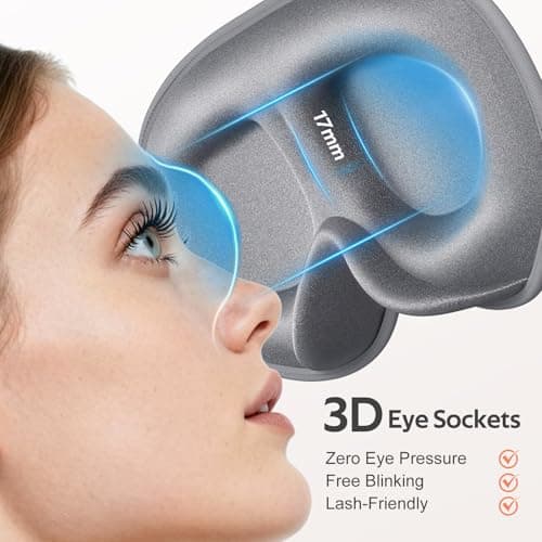 Vynix® Sleep Mask for Men Women - 100% Blackout Cooling Eye Masks for Sleep - 3D Sleeping Mask for Side Sleepers - Zero Pressure Lash Extensions Eye Cover Shade for Airplane Travel Essentials, Grey - Thumbnail 3