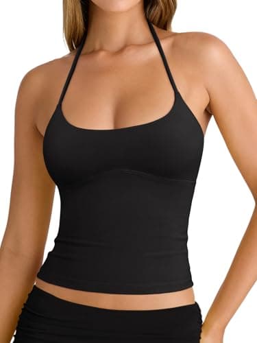 REORIA Women's Summer Sexy Halter Backless Double Lined Tank Top Going Out Y2k Trendy Sleeveless Camisole Crop Tops for Women 2026 Fashion Black Medium - Image 1