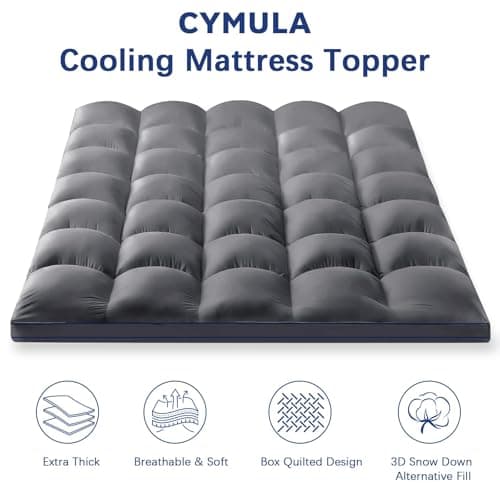CYMULA Short Queen Mattress Pad, Cooling Bed Topper, Thick Pillow Top, Grey Plush Down Alternative Fill - Thumbnail 3
