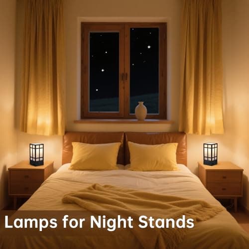 Beside Table Lamp set of 2 with AC Outlet, USB A & C Charging Port,Small Rectangular Nightstand Lamp with Bamboo Linen Shade,LED Bulbs Included,Tabletop Reading Lamp for Living Room/Dorm/Office - Thumbnail 6