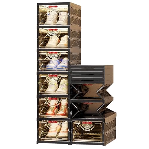 Zuocheng Foldable Shoe Rack Organizer Stackable Shoe Storage Box for Entryway, Closet & Bedroom Large Capacity Sneaker Containers Bins with Lids 6 Pack Black - Image 1