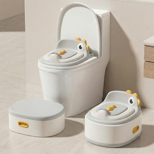 Toddler Potty Toilet for Baby 3-in-1 Training Seat, Potty Chair for kids Portable Removable Seat with Sturdy Step Stool, Splash Guard & Comfortable Backrest, Bowl Easy to Clean - Image 1