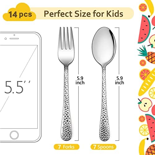 LIANYU 14-Piece Toddler Silverware Set, Stainless Steel Utensils Flatware Set for Children, Includes 7 Kids Spoons and 7 Kids Forks, Child Preschooler Cutlery, Dishwasher Safe - Thumbnail 2