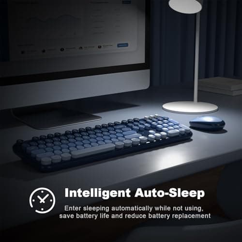Atelus Wireless Keyboard and Mouse Combo, Typewriter Full Size Keyboard with Number Pad, Ergonomic Design for Windows PC Computer Laptop Desktop, Home and Office Use -Blue - Thumbnail 5