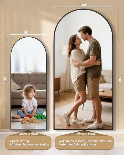 CQHVKQ 76"× 34" Full Length Mirror with Stand Large Arched Floor Mirror Full Length Oversized Full Body Mirror for Bedroom Living Room and Walk-in Closet（Black） - Thumbnail 4