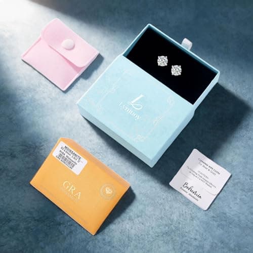 Lyniuoy Mothers Day Gifts Mother In Law Gift For Mom With Gift Box 18K White Gold Plated 925 Sterling Silver Hypoallergenic Flat Back Stud Earrings For Sensitive Ear 6mm 0.8ct X2 - Thumbnail 6