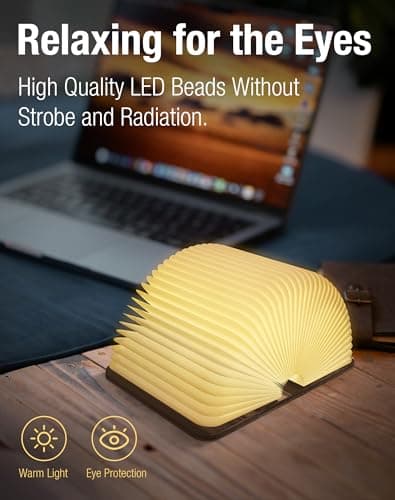 ZBOLE 4.7 Inch Wooden Book Lamp, Book Lovers Gifts,Teacher Appreciation Gifts for Women, Folding Book Light, LED Ambient Lighting, Magnetic Mood Lighting for Home&Library Decor (Walnut) - Thumbnail 2