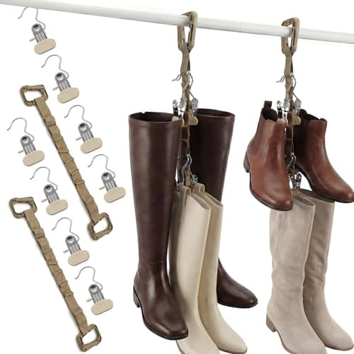 WVX Boot Hangers for Closet (2 Pack) - Vertical Boot Storage Organizer with 8 Non-Marking Clips for Hanging - Adjustable Strap Holder for Tall Boots, Over The Knee & Riding Boots - Image 1