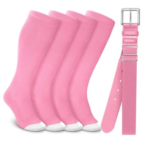 XZQTIVE Baseball Socks (2 Pairs) + Belt Combo for Youth & Adult – Softball Team Gear,Light Pink - Image 1