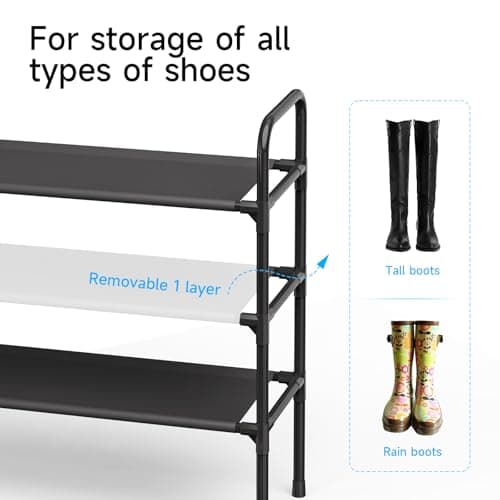 isightguard Long Shoe Rack for Closet - 3 Tier Shoe Organizer Storage for Entryway, Front Door Entrance, Metal Frame, Non-Woven Fabric Shelves, 10.8“ D x 40.2” W x 25.8” H - Thumbnail 5