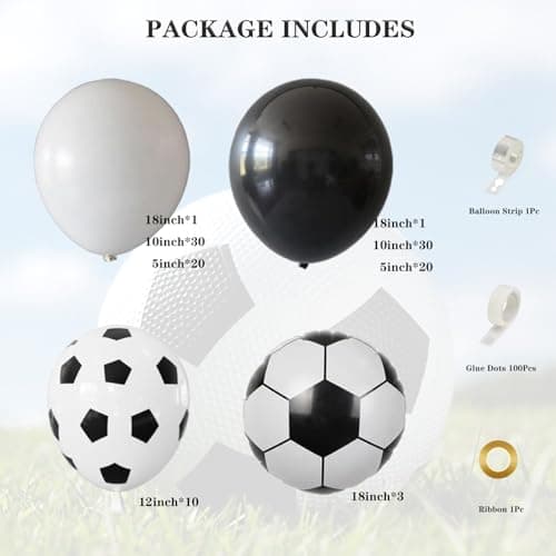 Soccer Party Decorations, Soccer Balloon Garland Arch Kit, Black White Football Print Balloons with Soccer Foil Balloons for Sports Fan Birthday Soccer Theme Party Decorations - Thumbnail 2