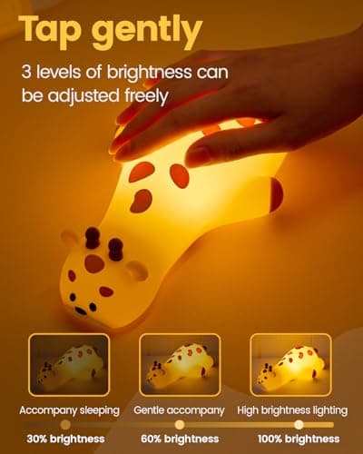 joyful xinghai Kids Night Light Giraffe, Silicone Tap Control Bedside Lamp with Time Auto-Off, Cute Portable LED Nursery Light for Baby, Toddler, Bedroom - Thumbnail 4