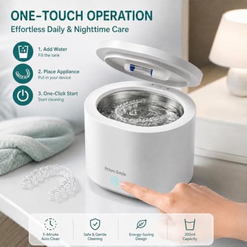 Prism Smile Ultrasonic Retainer Cleaner Machine, 42kHz Deep Cleaning Machine for Retainers, Aligners, Night Guards and Dentures, 200ml Portable Dental Appliance Cleaner, One-Touch Operation - Thumbnail 6