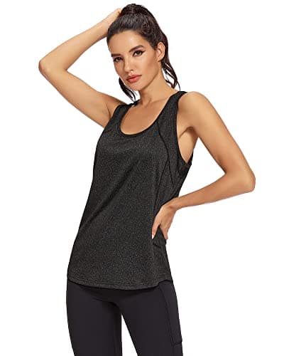 Quccefods Workout Tank Tops for Women Sleeveless Athletic Yoga Shirts Mesh Racerback Tank Tops Gym Workout Clothes Black - Thumbnail 2