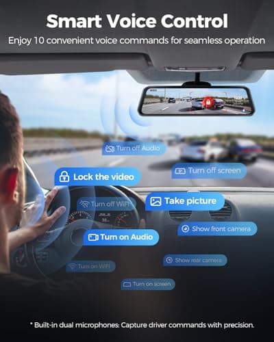 AZDOME 4K+2.5K Mirror Dash Cam with AR effects, ADAS, BSD & LCA Rear View Mirror Camera, 12" Rearview Mirror Camera, 5.8GHz WiFi, Voice Control, GPS, backup camera mirror Includes 64GB Card (PG17 Max) - Thumbnail 6
