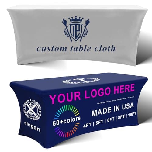 YOUYINYOU Personalized Spandex Table Cloths with Logo Shipping Next Day 4/5/6/8/10FT for Business Tradeshow Events Company Shop Other Important Events (5 FT, Closed Back) - Image 1