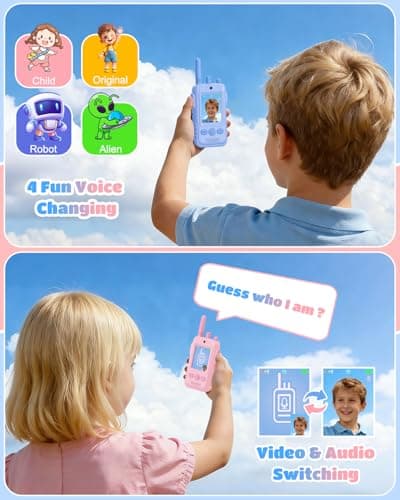 Walkie Talkies for Kids, 2 Pack Rechargeable Video Intercom Kids Walkies Talkies, Indoor Outdoor Toys Gifts for Family Games, Outside, Camping, Hiking for Boys Girls Ages 3-6(Pink+Blue) - Thumbnail 6