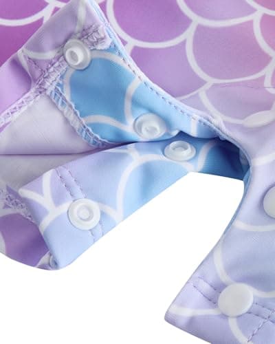 JiAmy Toddler Baby Girls Swimsuit with Sun Hat Long Sleeve Zipper Rash Guard Sun Protection Beach One Piece Bathing Suit Purple Mermaid 3-6 Months - Thumbnail 3