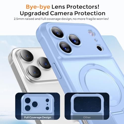 MOCCA Design for iPhone 17 Pro Case, Compatible with Magsafe [Premium Invisible Magnetic Ring Stand] [Military Drop Protection] Full Camera Guard Translucent Matte Slim Phone Cover 6.3",Light Blue - Thumbnail 3