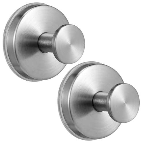Fenas Large Suction Cup Hooks, Heavy Duty 15lb Holds Towel & Robe, No-Drill Shower Bathroom Hooks for Tile Wall Glass Mirror, Mounts on Smooth Non-Porous Surfaces (2 Pack, Brushed Nickel) - Image 1