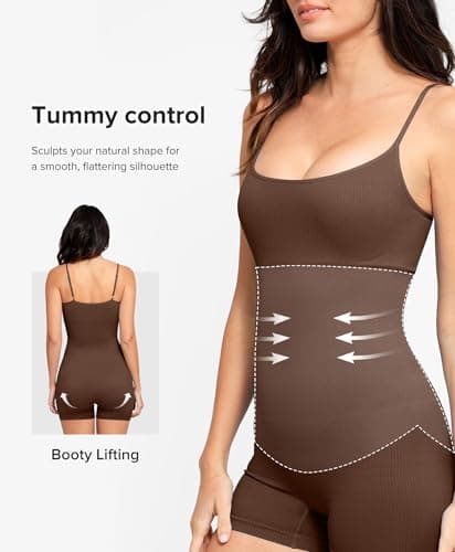 BRXL Seamless Workout Jumpsuits For Women Adjustable Spaghetti Strap Short Ribbed Romper Compression Sleeveless One Piece Gym Yoga Outfit Paded - Thumbnail 3