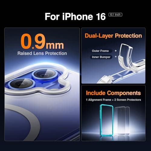 SMARTDEVIL for iPhone 16 Case with 2 Screen Protectors, [Compatible with Magsafe][Anti-Yellowing][Military-Grade Protection] Shockproof Slim Magnetic Phone Case with White Border Design - Thumbnail 4
