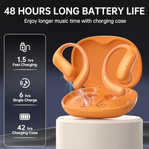 TANALAZ i70 Open-Ear Headphones, Bluetooth 6.0 Wireless Earbuds with Secure Ear Hooks, IPX5 Sweatproof for Gym & Running, Crystal-Clear Calls, Lightweight Comfort for Workouts & Fitness (Orange) - Thumbnail 6
