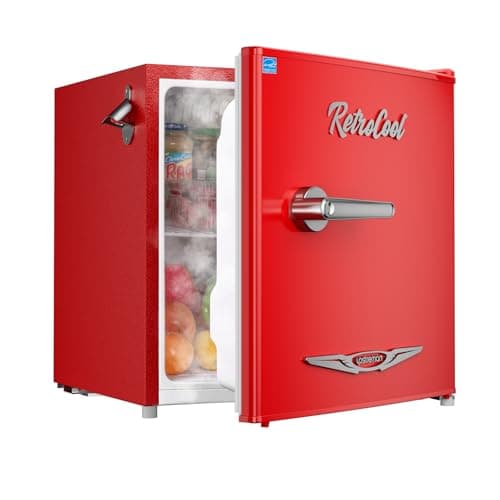 Upstreman 1.7 Cu.Ft Retro Mini Fridge, Low Noise, Energy Saving, Adjustable Thermostat, Single Door, Side Bottle Opener, Metal Handle, Compact Refrigerator for Office, Bedroom, Dorm-FR17 PRO (Red) - Image 1